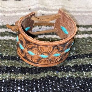 Adjustable tooled leather cuff bracelet